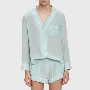 Maison Du Soir Silk Cotton Sleep Set Bardot Shirt and Jaclyn Shorts Baby Blue XS